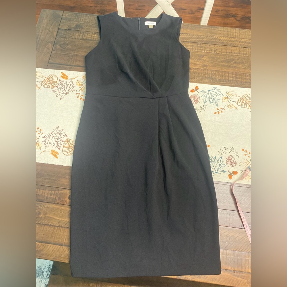 Calvin Klein Womens Black Sleeveless Pleated Crossover Sheath Dress Size‎ 10
